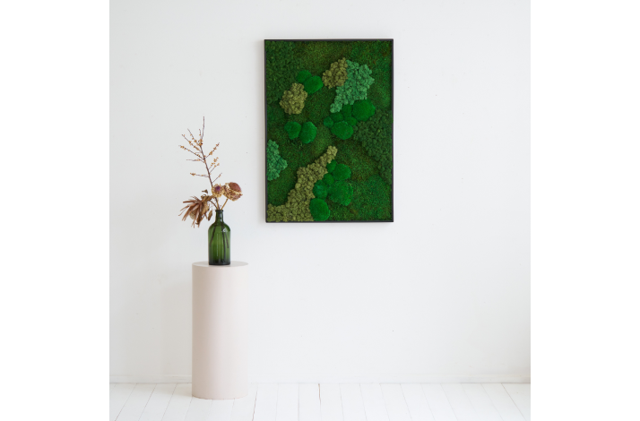 Mosbillede med varieret mosmix i gr�nne nuancer &ndash; akustisk og dekorativ l�sning